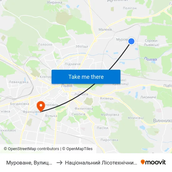 Муроване, Вулиця Підлипи to Національний Лісотехнічний Університет map