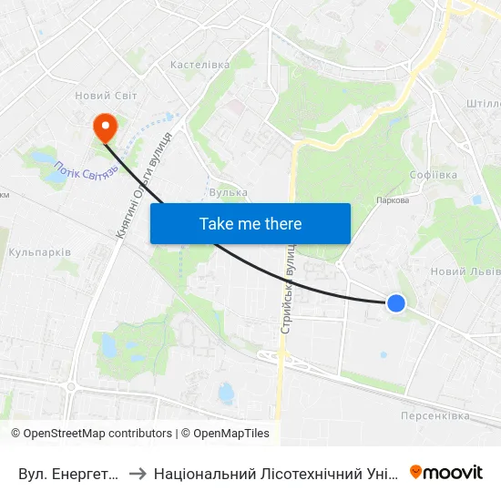 Вул. Енергетична to Національний Лісотехнічний Університет map