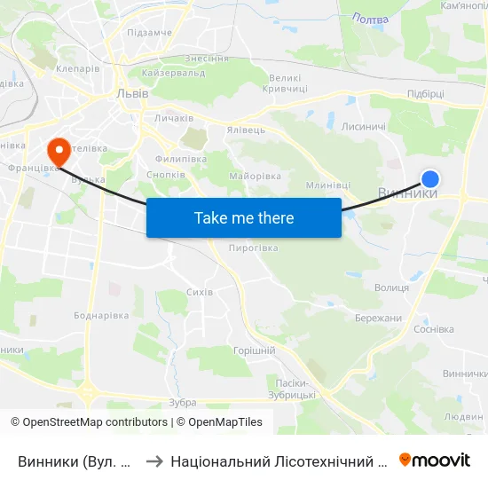 Винники (Вул. Лисика) to Національний Лісотехнічний Університет map