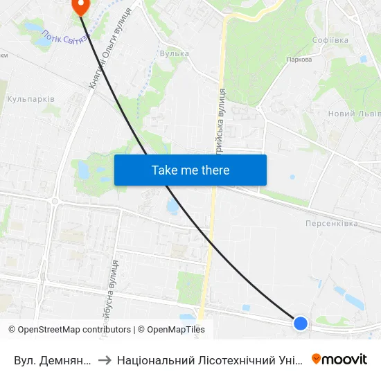 Вул. Демнянська to Національний Лісотехнічний Університет map