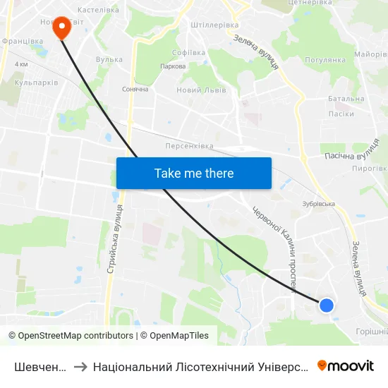Шевченка to Національний Лісотехнічний Університет map