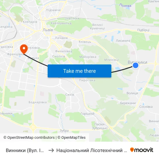 Винники (Вул. Івасюка) to Національний Лісотехнічний Університет map