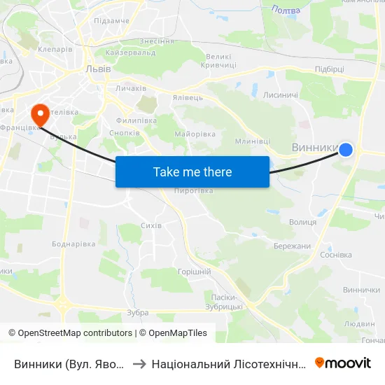 Винники (Вул. Яворницького) to Національний Лісотехнічний Університет map