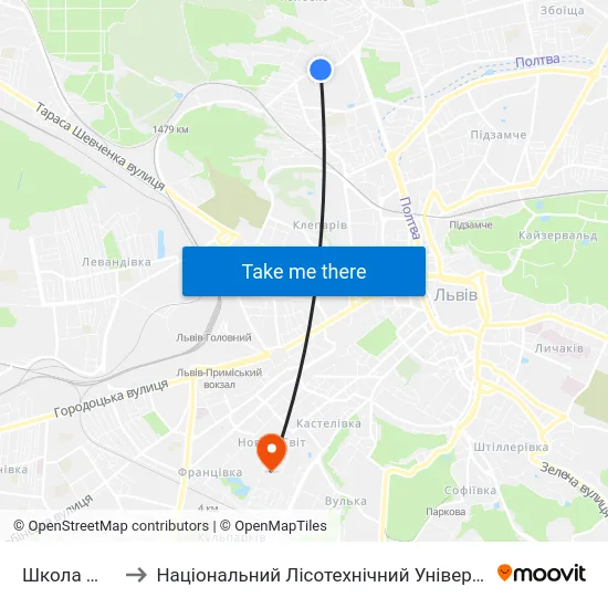 Школа №23 to Національний Лісотехнічний Університет map