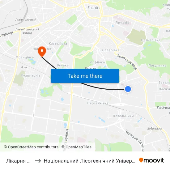 Лікарня №8 to Національний Лісотехнічний Університет map