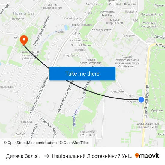 Дитяча Залізниця to Національний Лісотехнічний Університет map