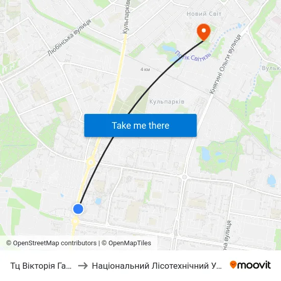 Тц Вікторія Гарденс to Національний Лісотехнічний Університет map