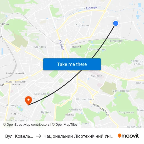 Вул. Ковельська to Національний Лісотехнічний Університет map