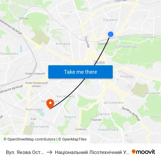 Вул. Якова Остряниці to Національний Лісотехнічний Університет map