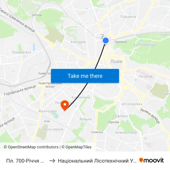 Пл. 700-Річчя Львова to Національний Лісотехнічний Університет map