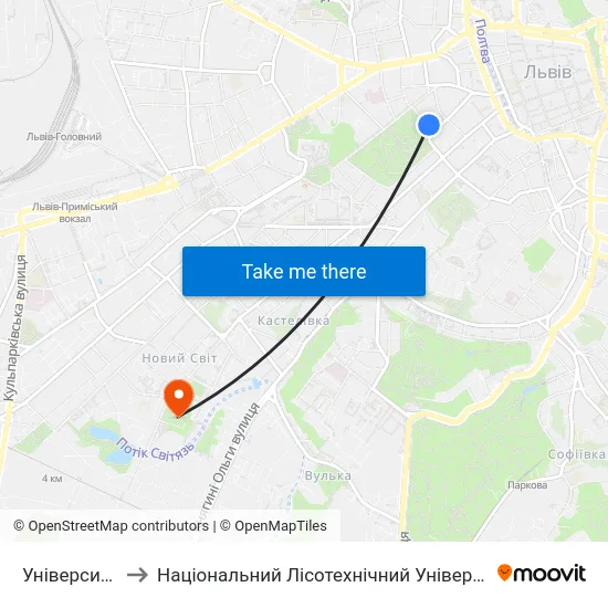 Університет to Національний Лісотехнічний Університет map