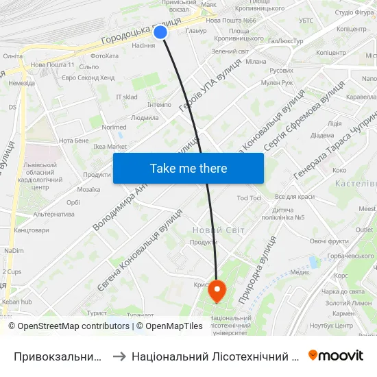 Привокзальний Ринок to Національний Лісотехнічний Університет map