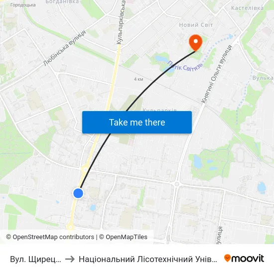 Вул. Щирецька to Національний Лісотехнічний Університет map