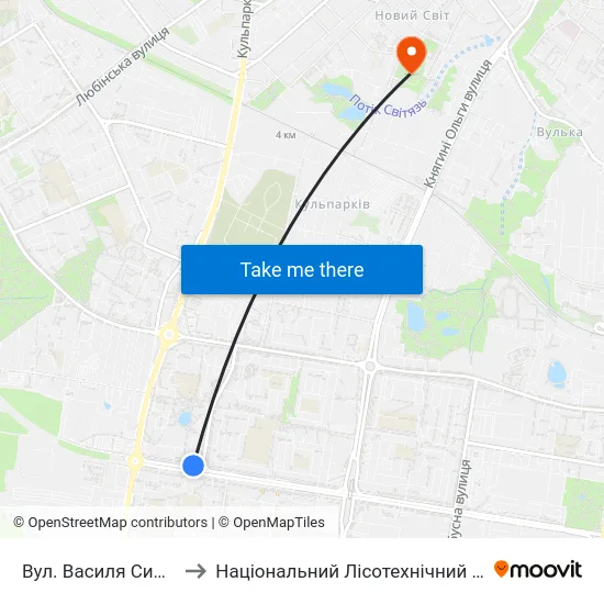 Вул. Василя Симоненка to Національний Лісотехнічний Університет map