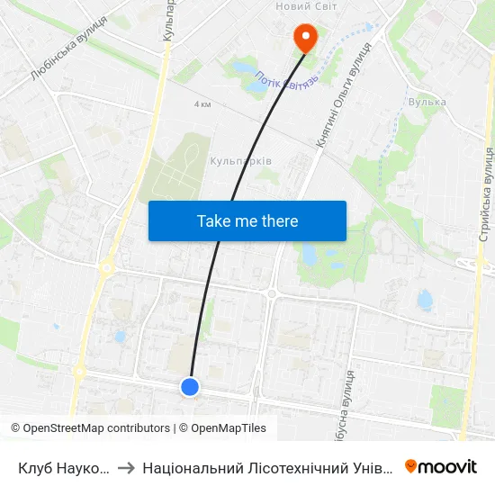 Клуб Науковий to Національний Лісотехнічний Університет map