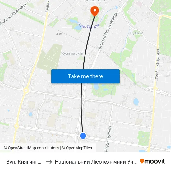 Вул. Княгині Ольги to Національний Лісотехнічний Університет map