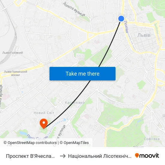 Проспект В'Ячеслава Чорновола to Національний Лісотехнічний Університет map