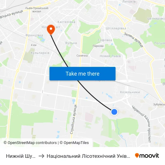 Нижній Шувар to Національний Лісотехнічний Університет map