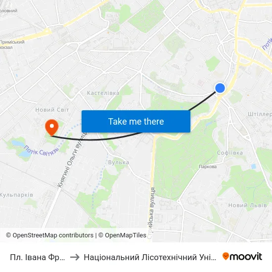 Пл. Івана Франка to Національний Лісотехнічний Університет map
