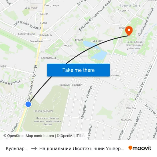 Кульпарків to Національний Лісотехнічний Університет map