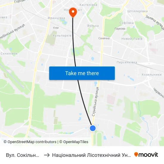 Вул. Сокільницька to Національний Лісотехнічний Університет map