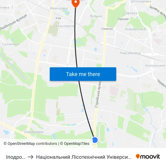 Іподром to Національний Лісотехнічний Університет map