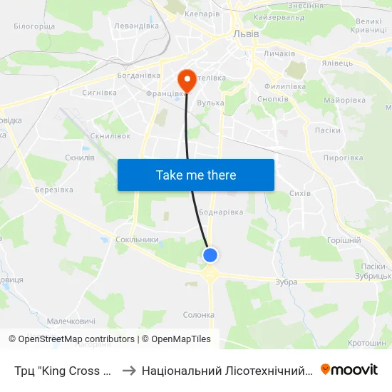 Трц "King Cross Leopolis" to Національний Лісотехнічний Університет map