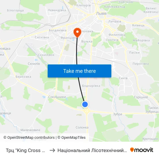 Трц "King Cross Leopolis" to Національний Лісотехнічний Університет map
