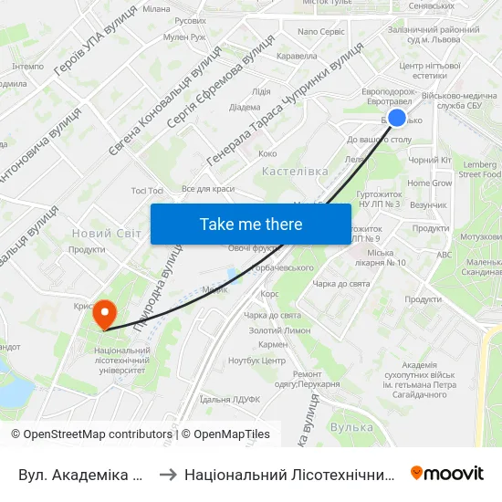 Вул. Академіка Сахарова to Національний Лісотехнічний Університет map