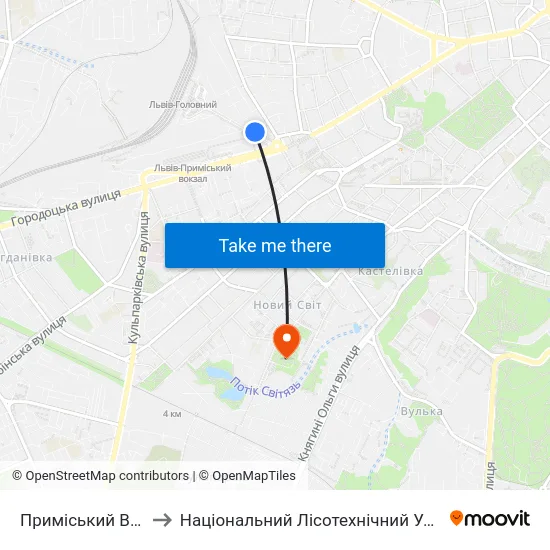 Приміський Вокзал to Національний Лісотехнічний Університет map