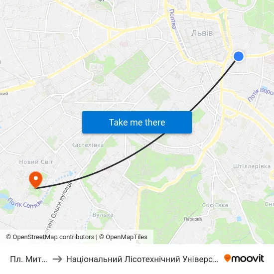 Пл. Митна to Національний Лісотехнічний Університет map
