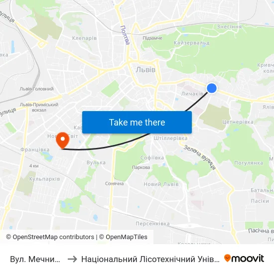 Вул. Мечникова to Національний Лісотехнічний Університет map