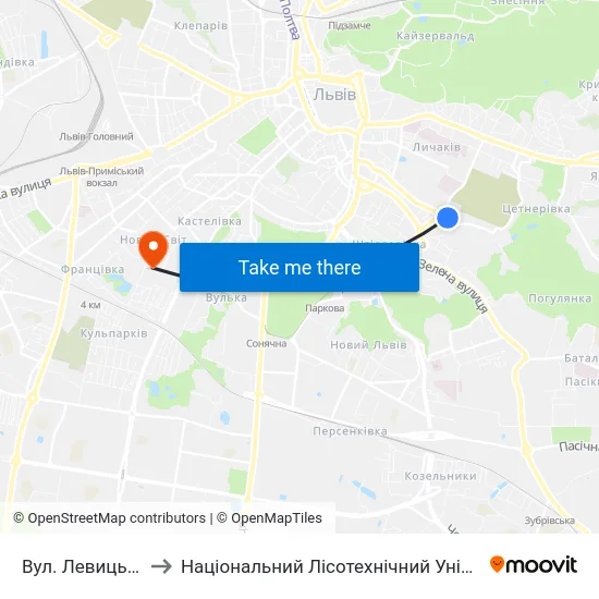 Вул. Левицького to Національний Лісотехнічний Університет map