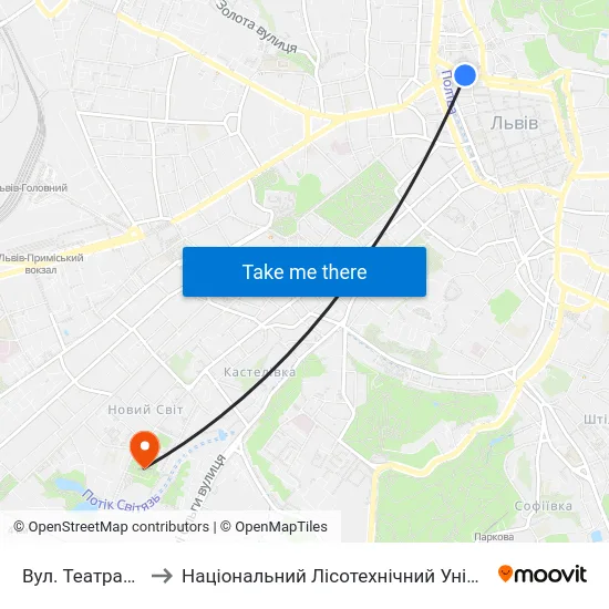 Вул. Театральна to Національний Лісотехнічний Університет map