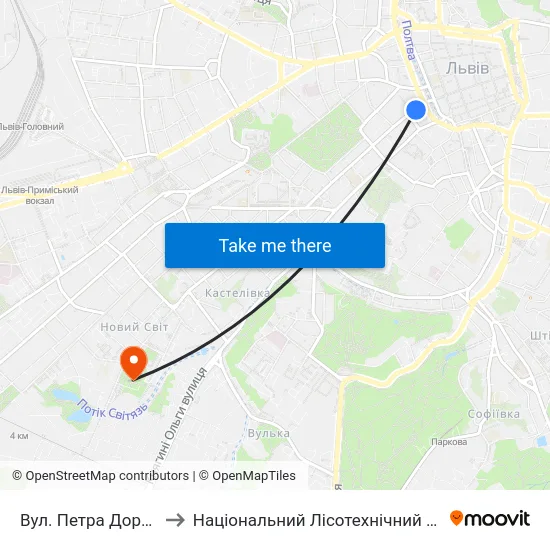 Вул. Петра Дорошенка to Національний Лісотехнічний Університет map