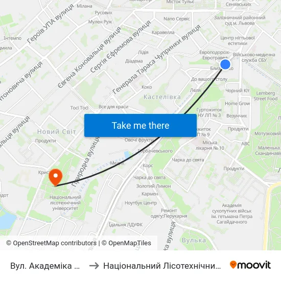 Вул. Академіка Сахарова to Національний Лісотехнічний Університет map