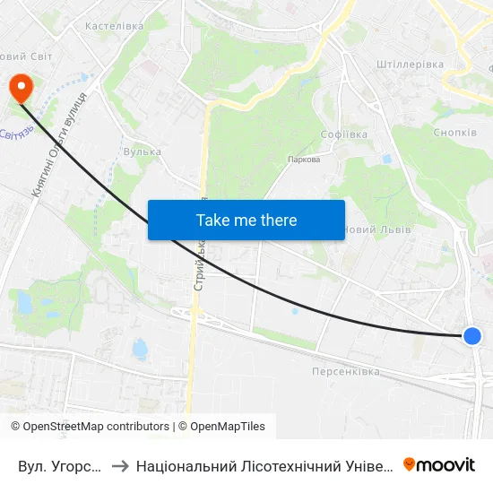 Вул. Угорська to Національний Лісотехнічний Університет map