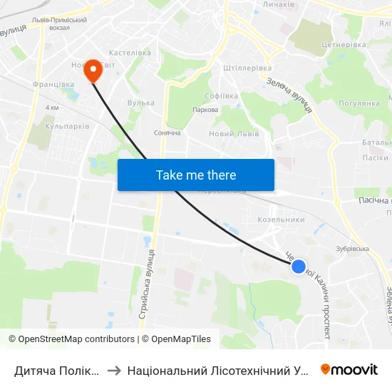 Дитяча Поліклініка to Національний Лісотехнічний Університет map