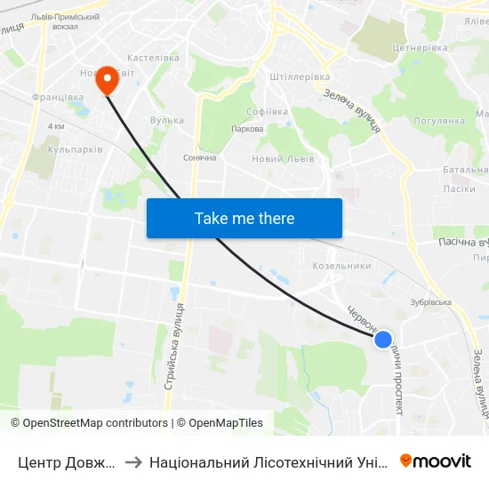 Центр Довженка to Національний Лісотехнічний Університет map