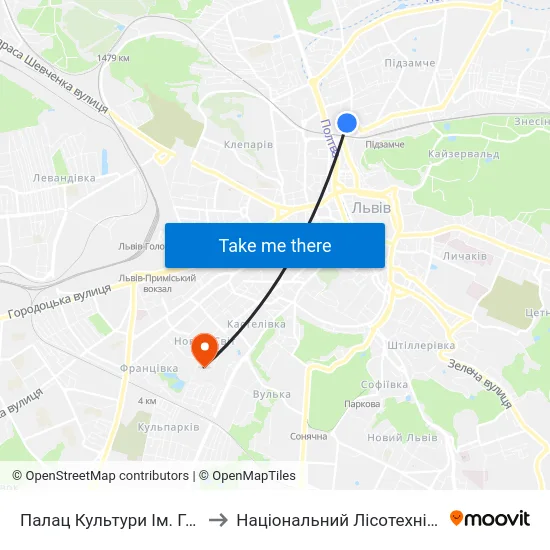 Палац Культури Ім. Гната Хоткевича to Національний Лісотехнічний Університет map