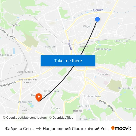 Фабрика Світанок to Національний Лісотехнічний Університет map