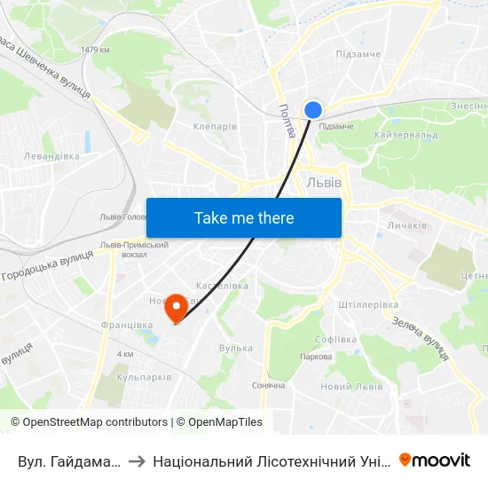 Вул. Гайдамацька to Національний Лісотехнічний Університет map