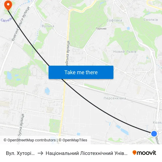 Вул. Хуторівка to Національний Лісотехнічний Університет map