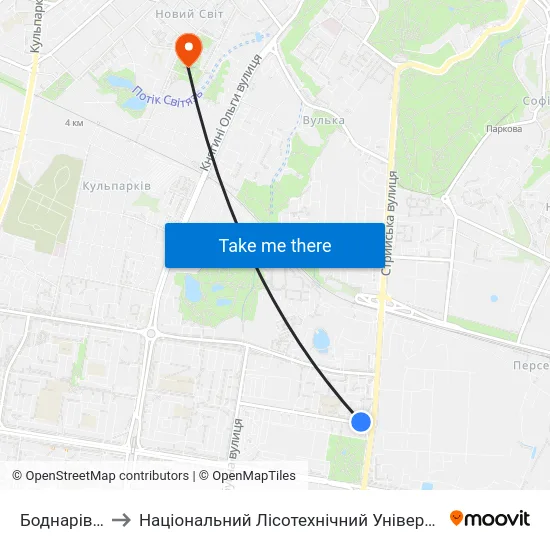 Боднарівка to Національний Лісотехнічний Університет map