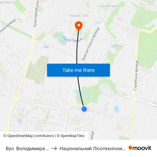 Вул. Володимира Великого to Національний Лісотехнічний Університет map