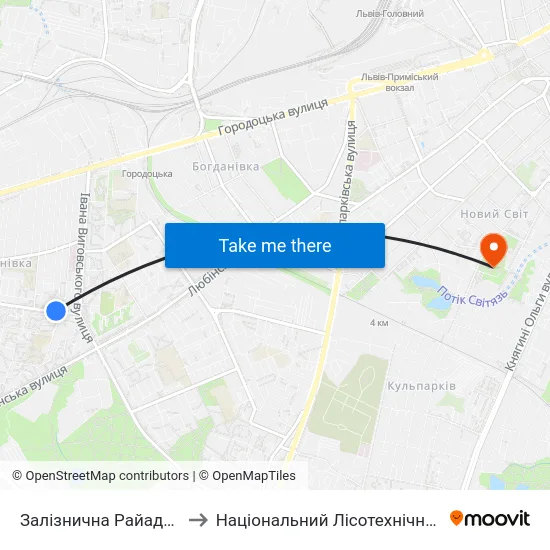Залізнична Райадміністрація to Національний Лісотехнічний Університет map