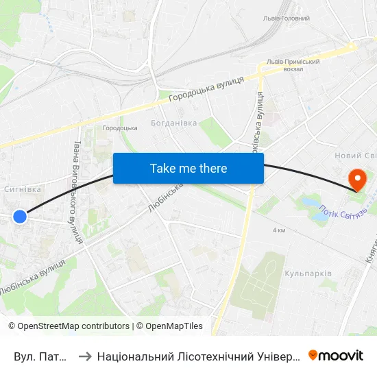 Вул. Патона to Національний Лісотехнічний Університет map