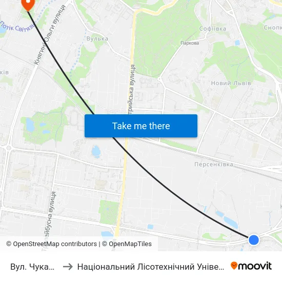 Вул. Чукаріна to Національний Лісотехнічний Університет map