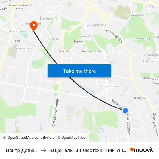 Центр Довженка to Національний Лісотехнічний Університет map