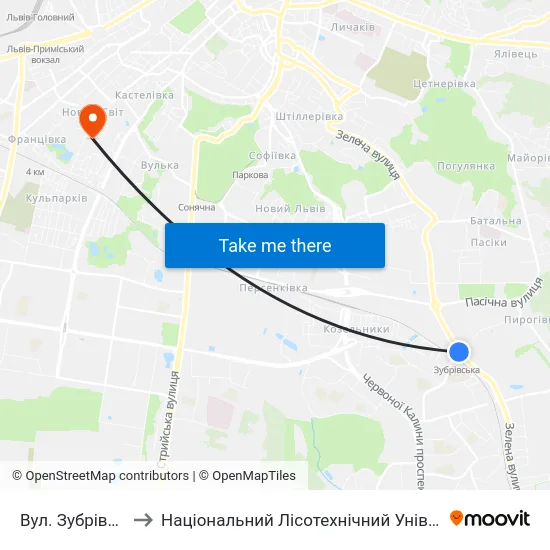 Вул. Зубрівська to Національний Лісотехнічний Університет map